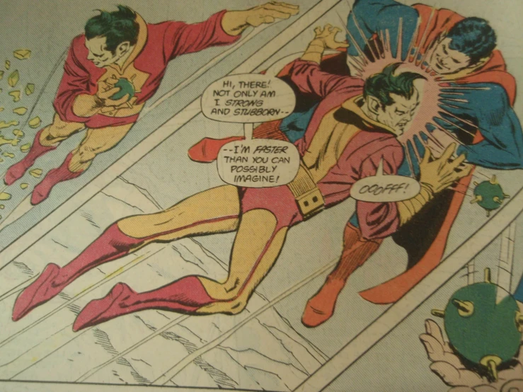 a comic page showing superman being knocked by his friend