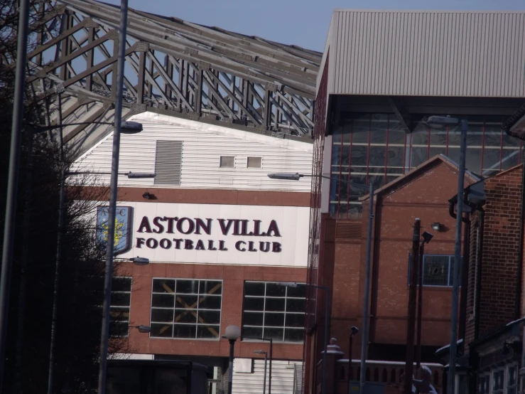 a view of the aston villa football club on a snowy day