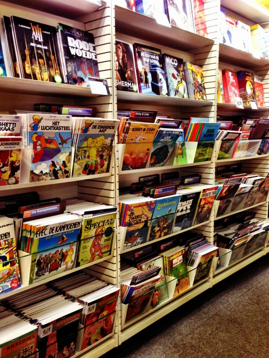 a bookshelf full of children's comics and novels