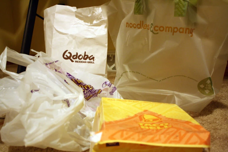 a group of bags sitting on top of a table