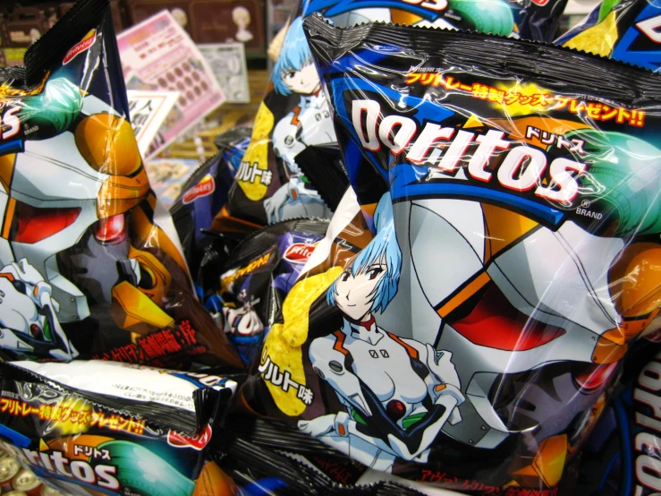 snacks in bags on display at store for sale