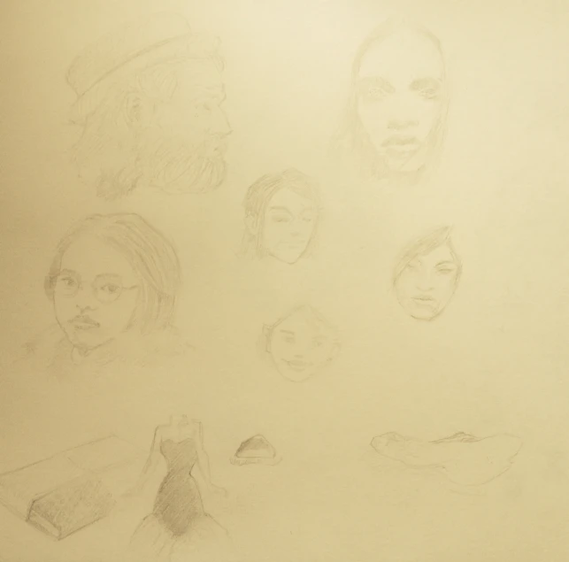 an image of different people pencil drawing