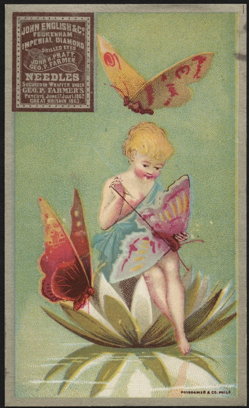 this is an old victorian postcard with an image of a baby and erflies