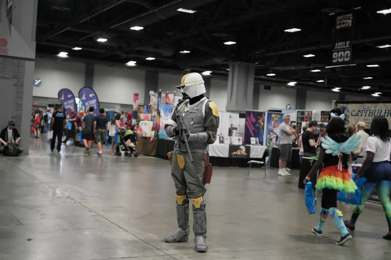 a person dressed in a costume at a convention