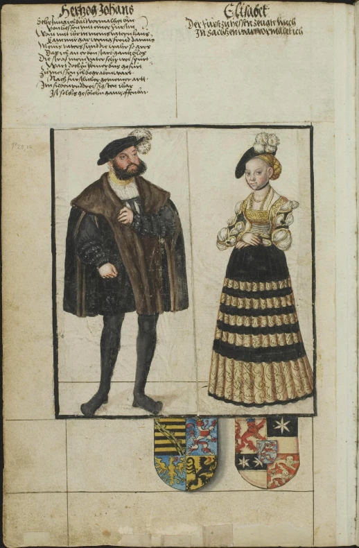 an old fashion illustration of a man and woman dressed in costume