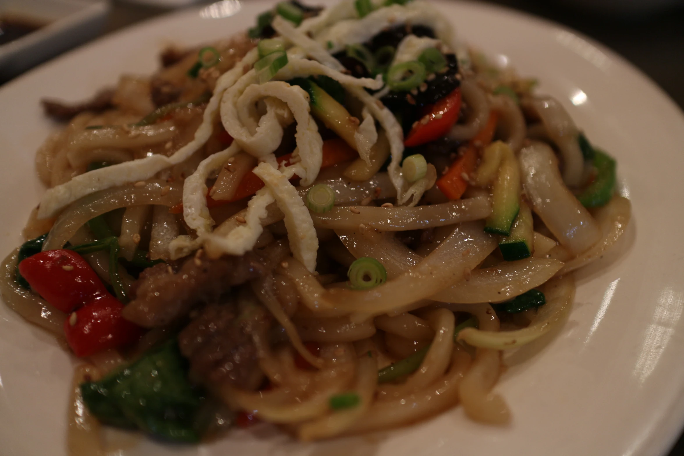 noodles with a variety of meat and vegetables