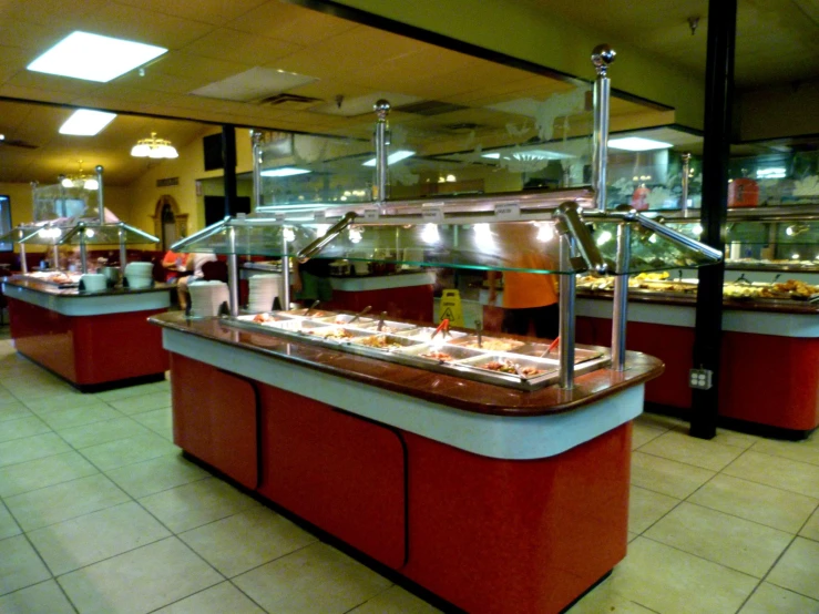 an image of some food behind the counter