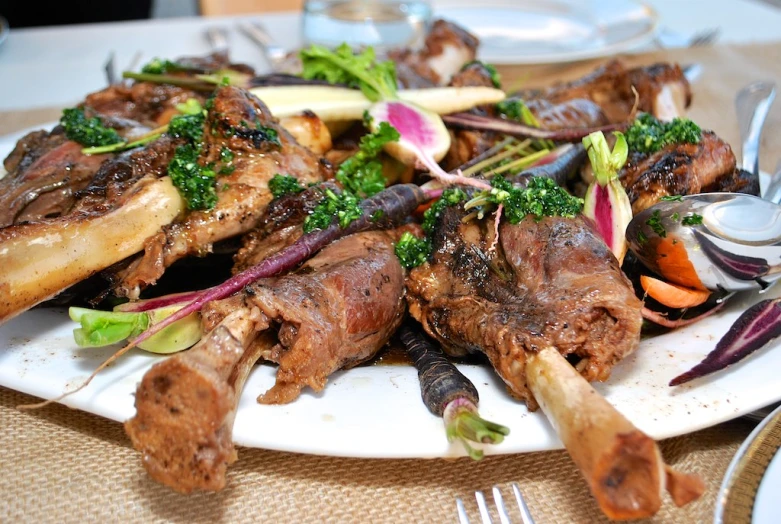 a white plate topped with lots of food