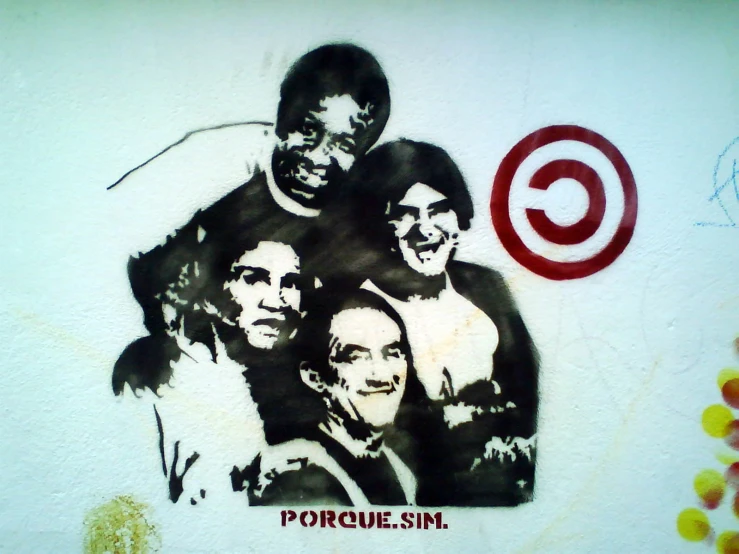 a graffiti is shown above an image of three men