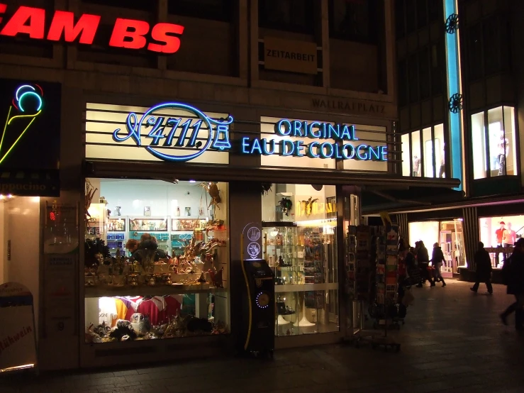 an image of a storefront display at night