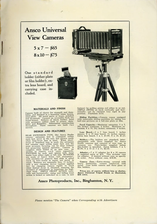 an old camera ad showing it's three lenses