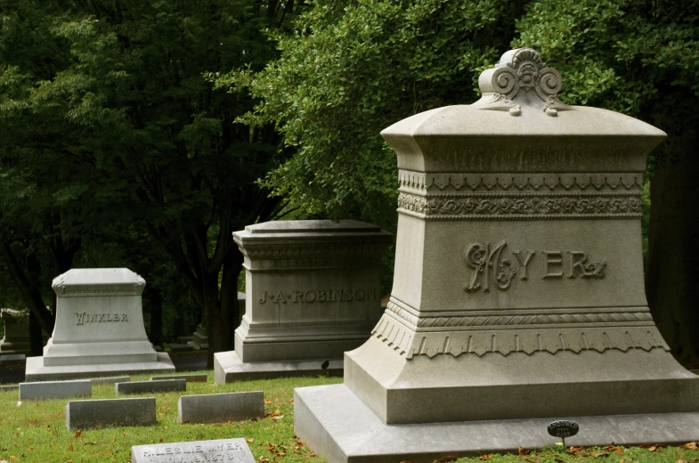 a cemetery with graves and a cemetery urn