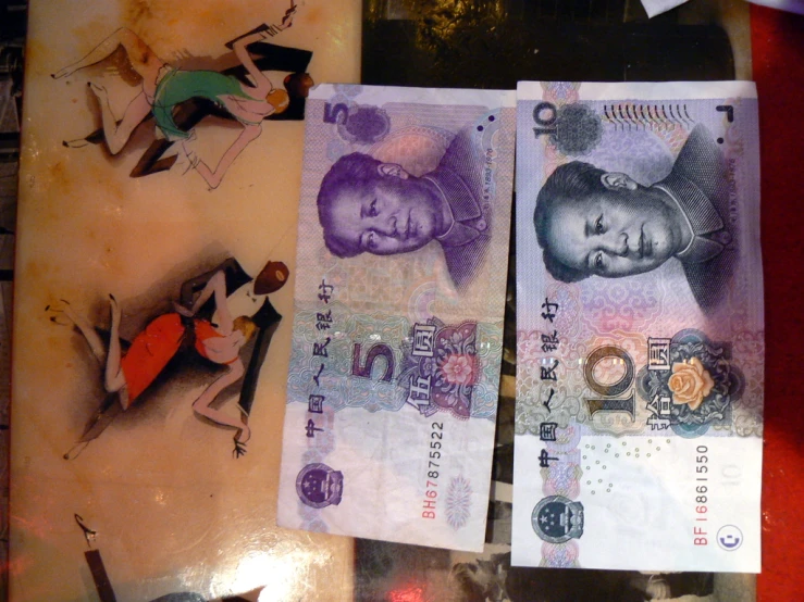 some very attractive looking fake currency in a table