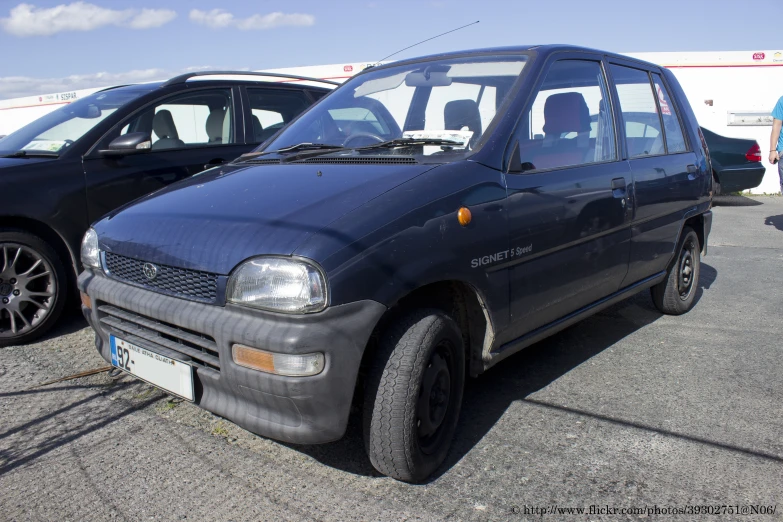 two cars sitting side by side in a lot