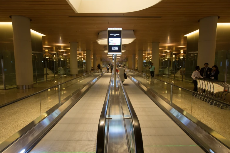 people on a city street riding their luggage down an escalator