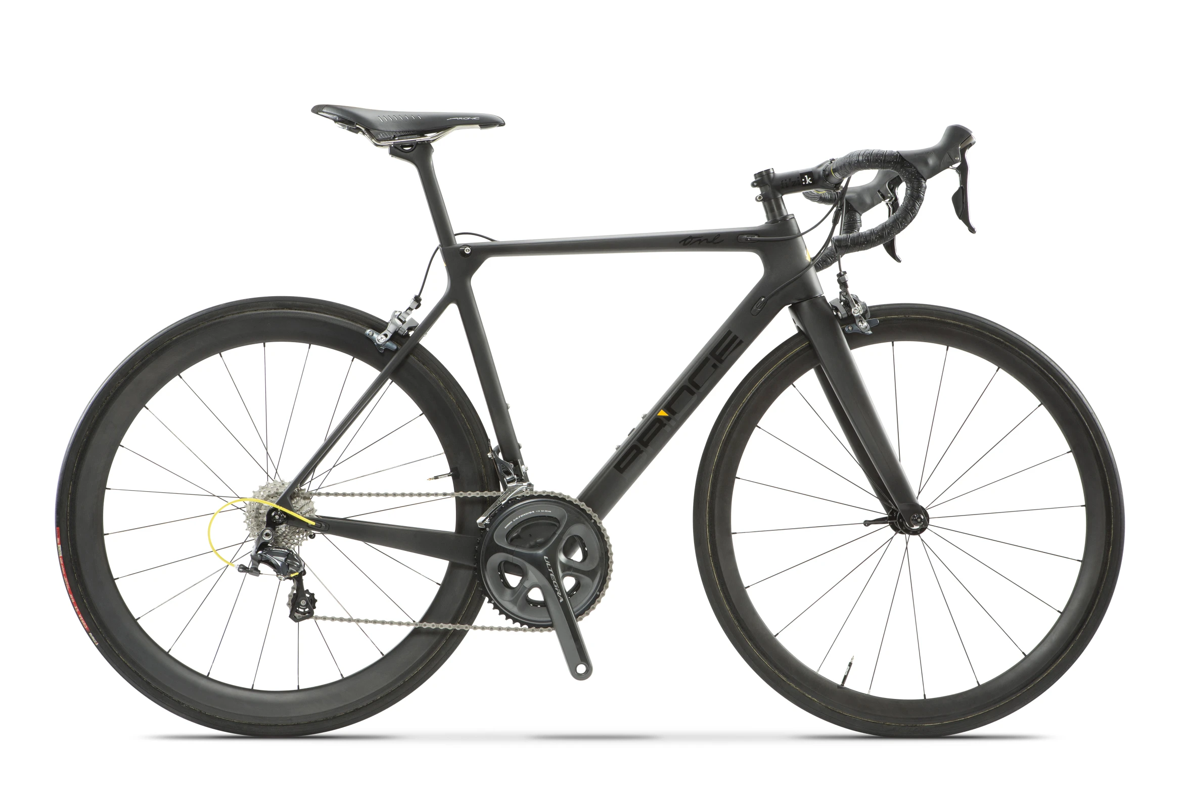 a road bike that is black with the word on it