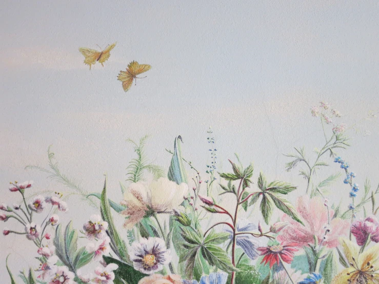 this is a floral painting of two erflies