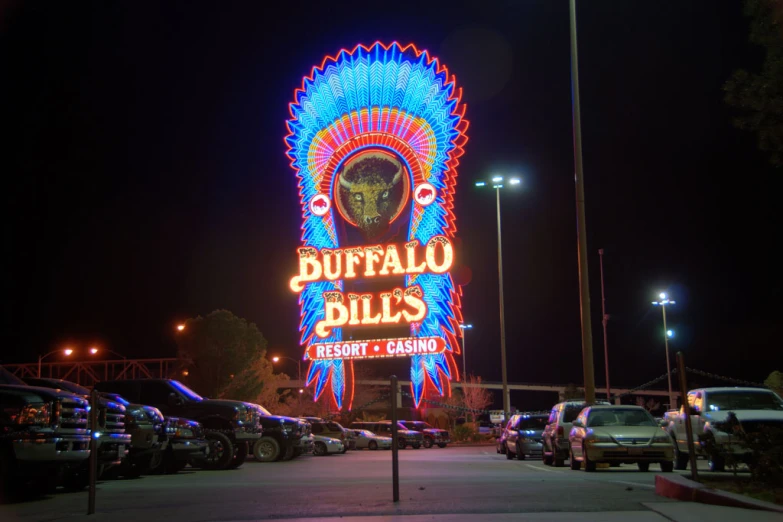 an illuminated sign at buffalo bills stadium is seen