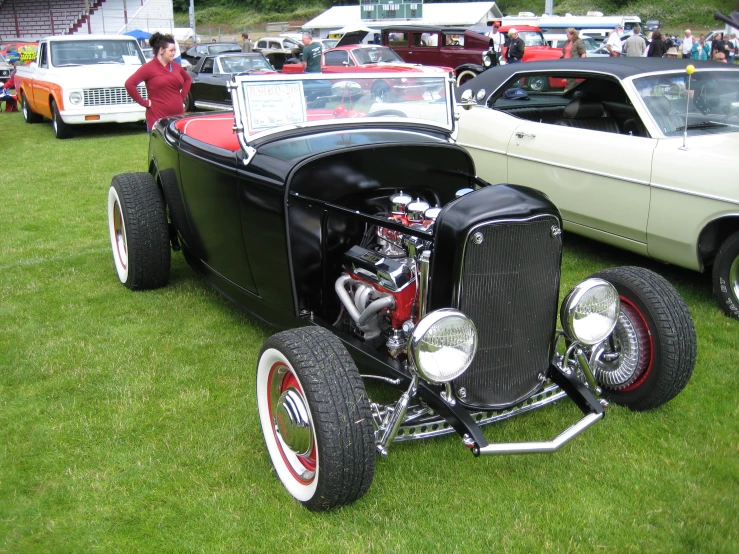 the classic model has a custom built car on the grass