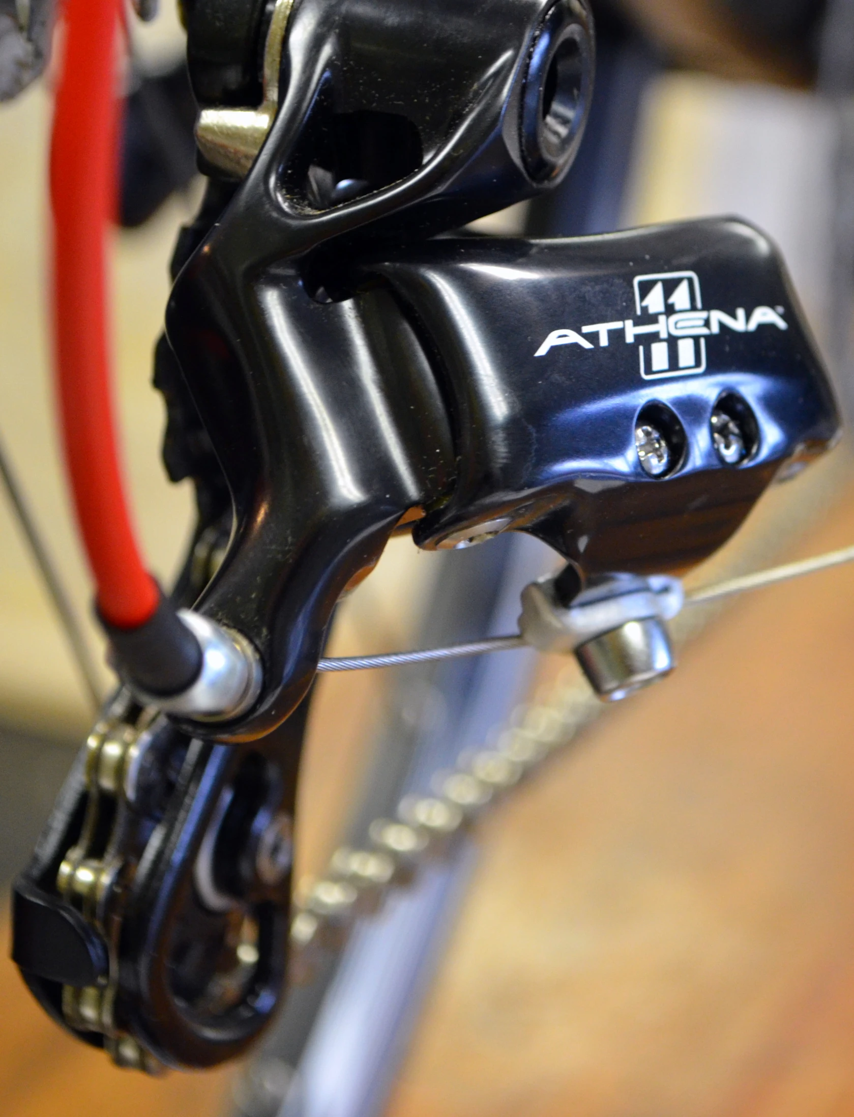 the bicycle wheel and disc levers are on display