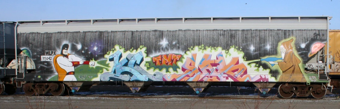 a train has graffiti all over it