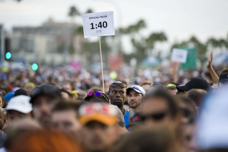 a large group of people with signs in the middle