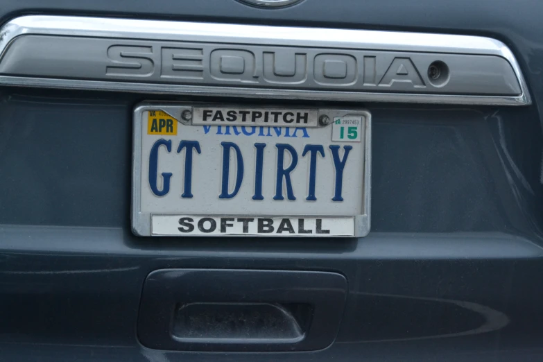 a chrome plate with a white words and a yellow and blue decal