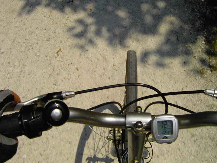 a view from above of a bicycle's handlebar