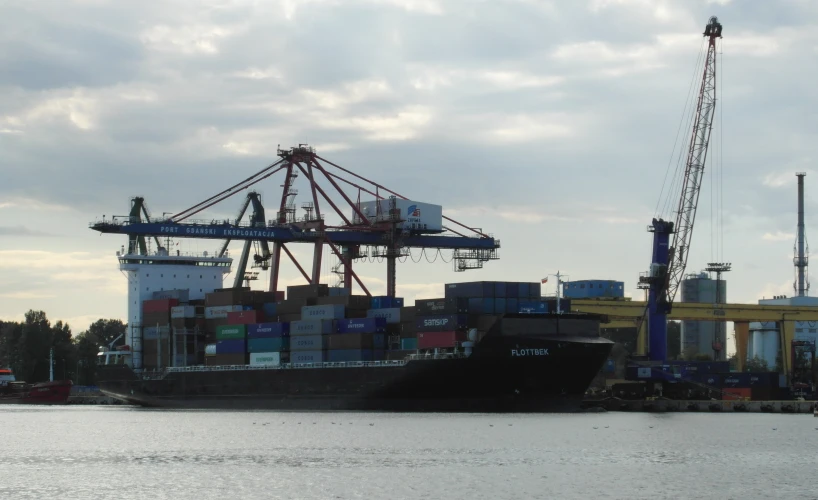 a ship is loaded with containers at the dock