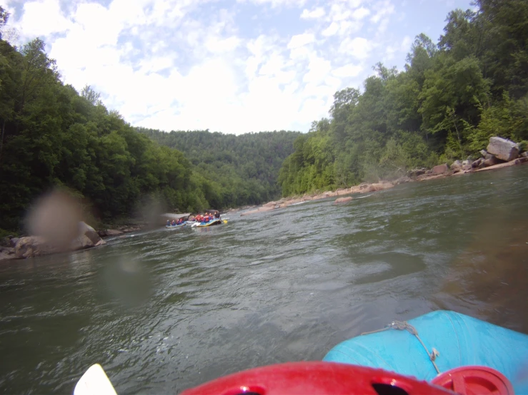 a body of water that is very choppy with some trees