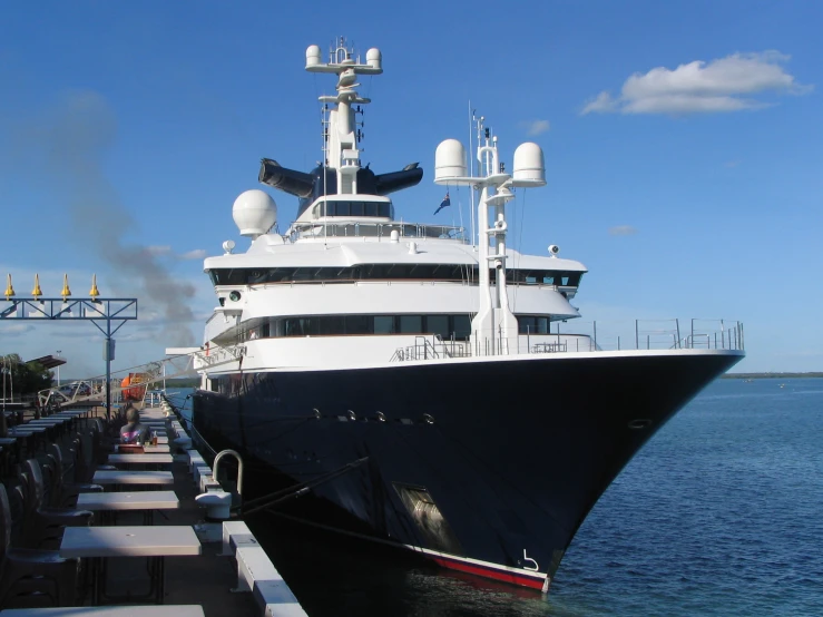 a large boat is sitting on the dock