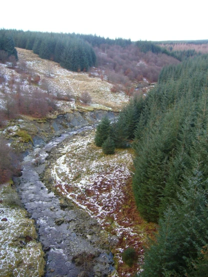 the stream runs through an area that is covered with snow