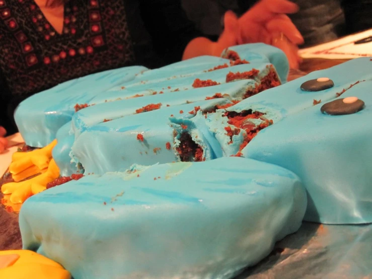 some kind of blue cake with holes cut out