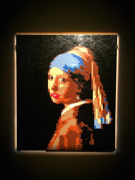 the girl with a pearl ear is depicted in a mosaic style