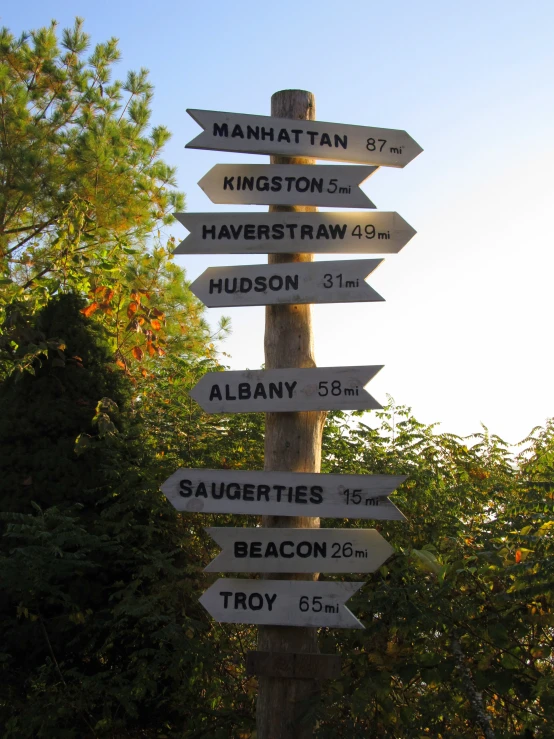 a pole with a number of arrows pointing to many destinations