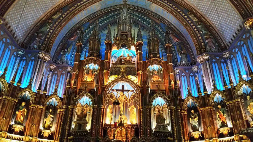 a church with a huge clock in the ceiling