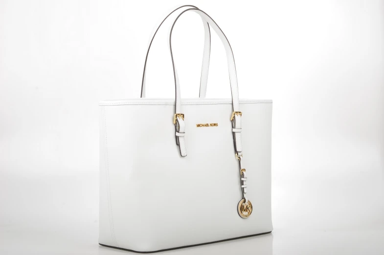 a white tote bag with two zippered handles