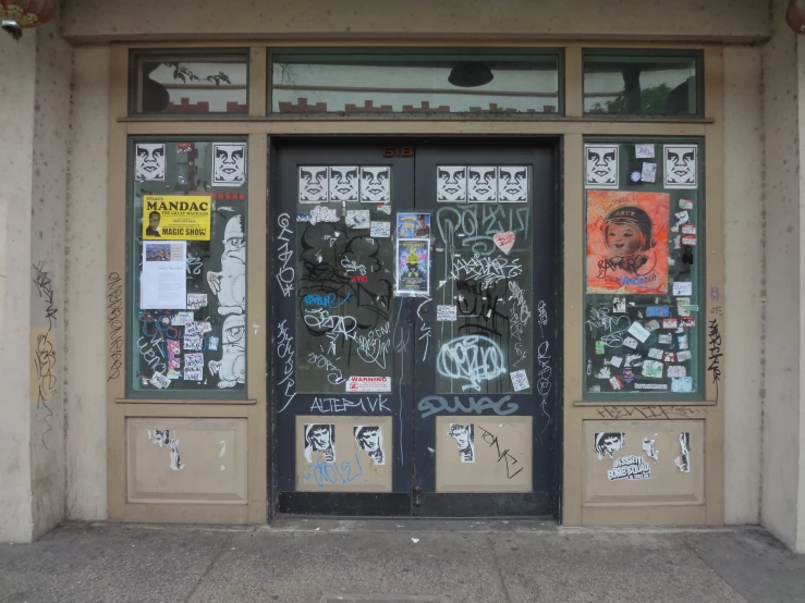 this is an image of a graffiti covered shop