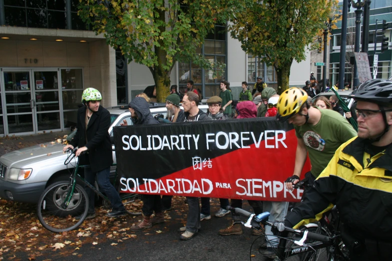 a group of bikers gather for an international motorcycle rally