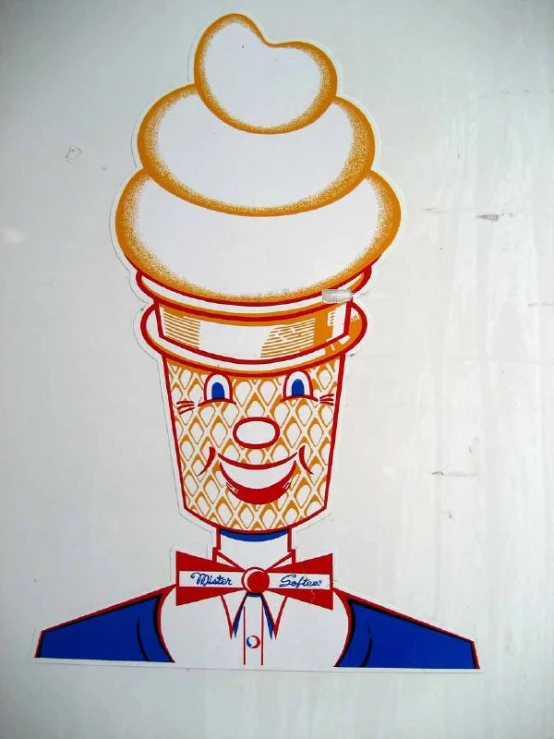 a blue and orange image of a man wearing a hat and a tie and ice cream