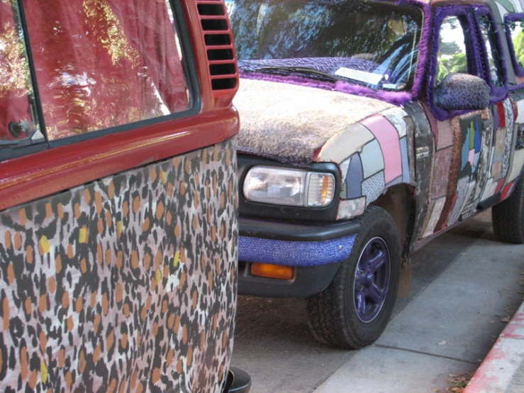 an up close view of a vehicle that is covered in paint