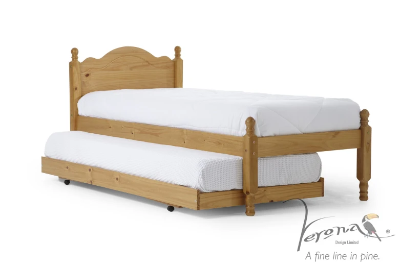 bed with trundle and wooden frame on wheels