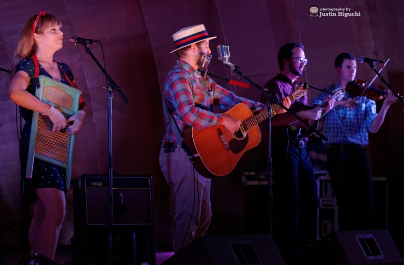 musicians in a band performing with instruments