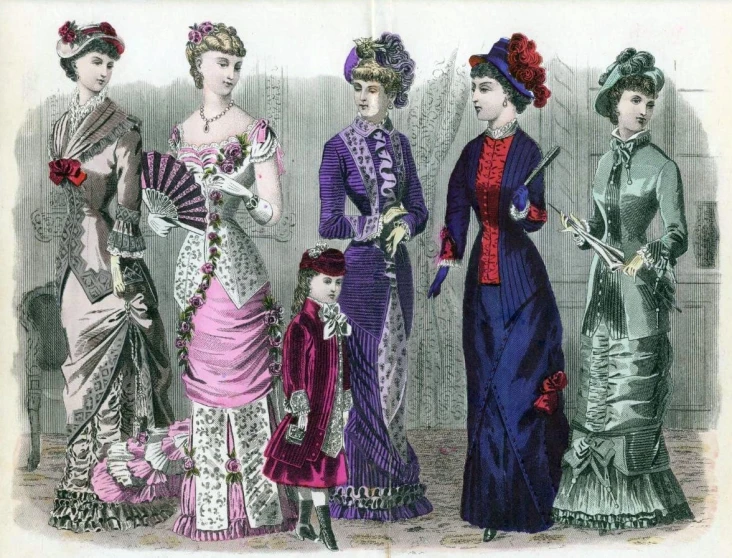 an old fashion plate of ladies in different dress styles