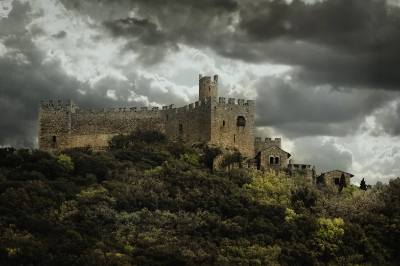 castle on a dark cloudy day with clouds