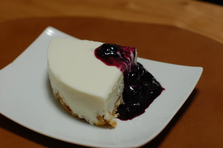 a slice of cheese cake with fruit filling