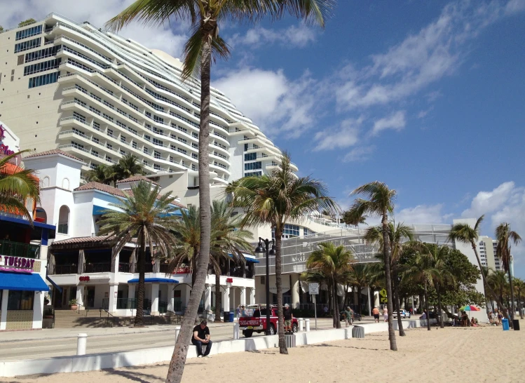 the beach is lined with palm trees and els