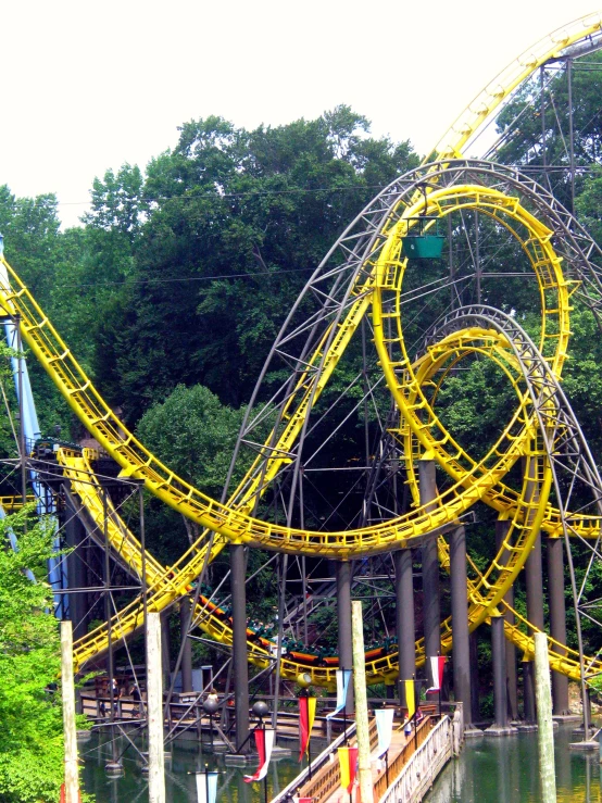 a roller coaster that is very close to the water