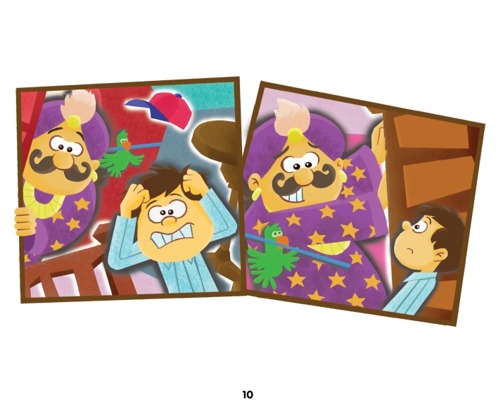 two cards depicting two cartoon characters