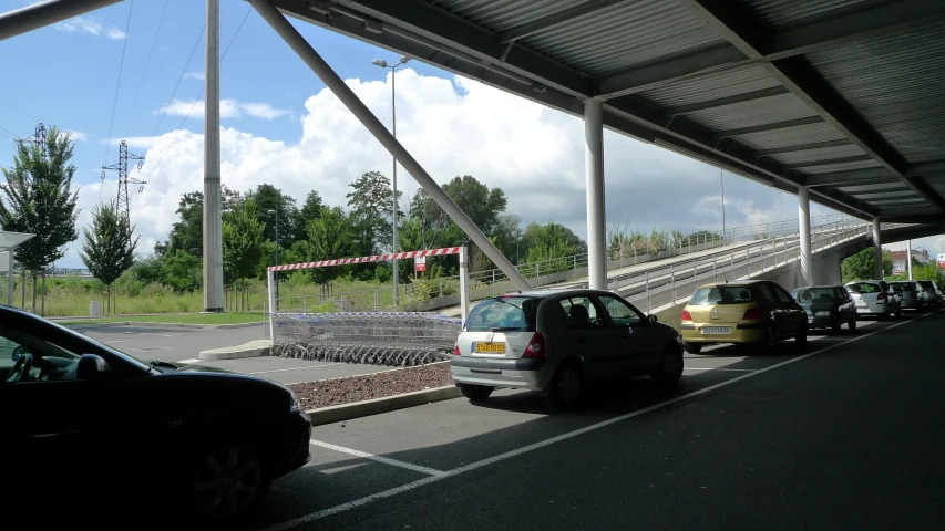 the cars are parked on the parking lot